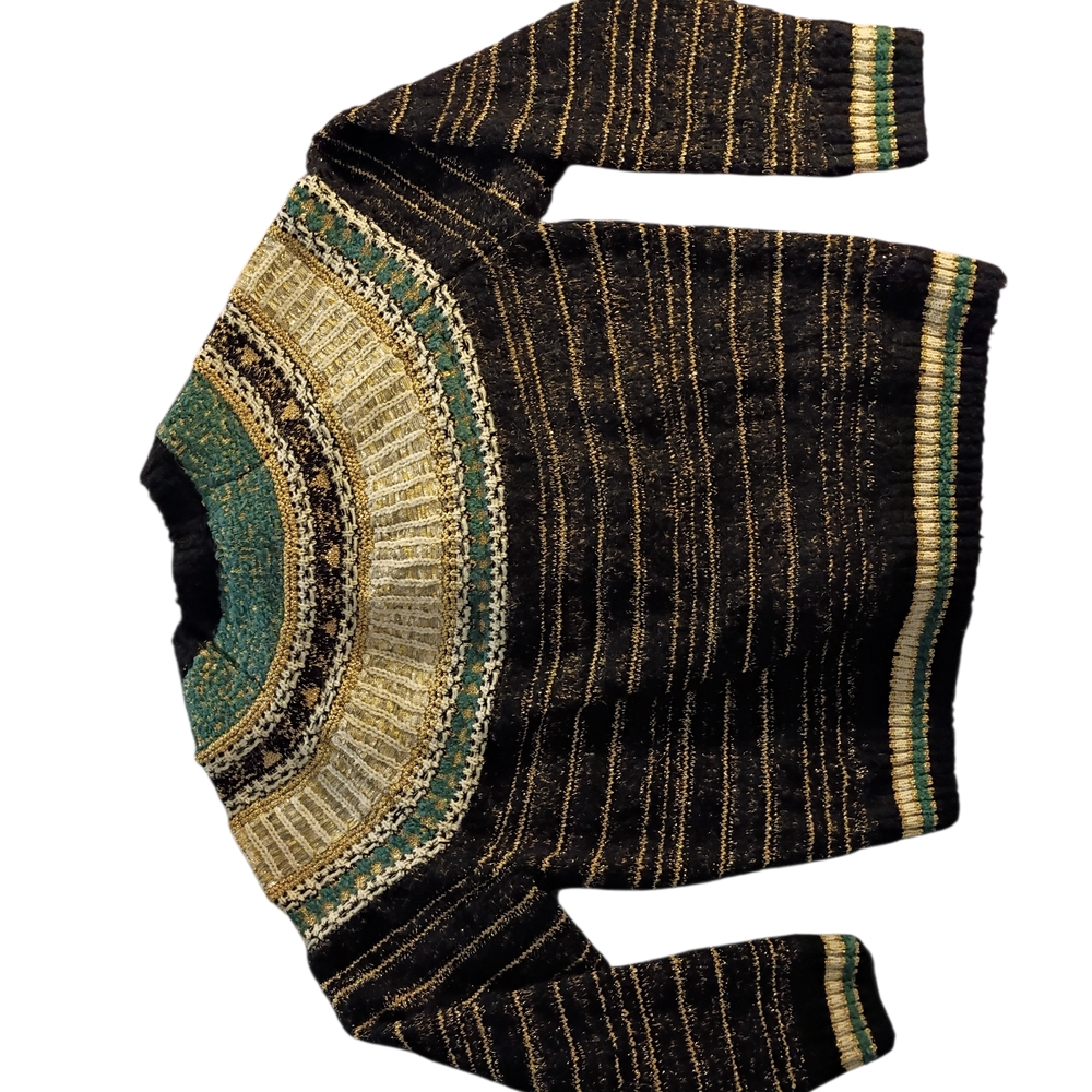 Women's 2019 CHANEL Black and Gold Egyptian Line Patterned Sweater - Picture 2 of 16